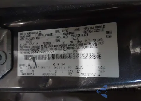 2013 Ford Escape Se z USA, uszkodzony, nr VIN 1FMCU9G91DUC07727